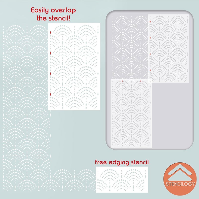 STENCILOGY ® / KARASU - 23.6" x 39.4" XL Wall Stencil, Vintage Sashiko Stencil, Large Allover Wall Stencils for Painting, Large Ethnic Geometric Wall Stencil - Image 5